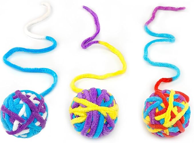 CHIWAVA 6 Pack 20" Woolen Yarn Cat Toys Ball with Bell 2" Large Indoor Cat Toy Balls Kitten Interactive Toys