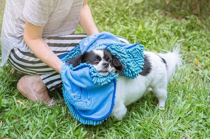 Tuff Pupper Quick Dry Towel for Dogs | Ultra Absorbent Microfiber Shammy | Extra Large 35x15 Size for All Breeds | Comfortable Hand Pockets | Indoor Outdoor Use | Durable Material | Machine Washable