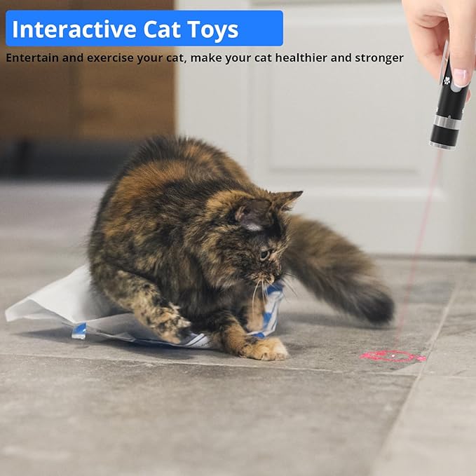 Cat Toys, USB Rechargeable Interactive Cat Mouse Toys, 3 Light Modes & 5 Adjustable Patterns, Portable Kitten Toy for Indoor Cats & Dogs, Training & Exercise Fun