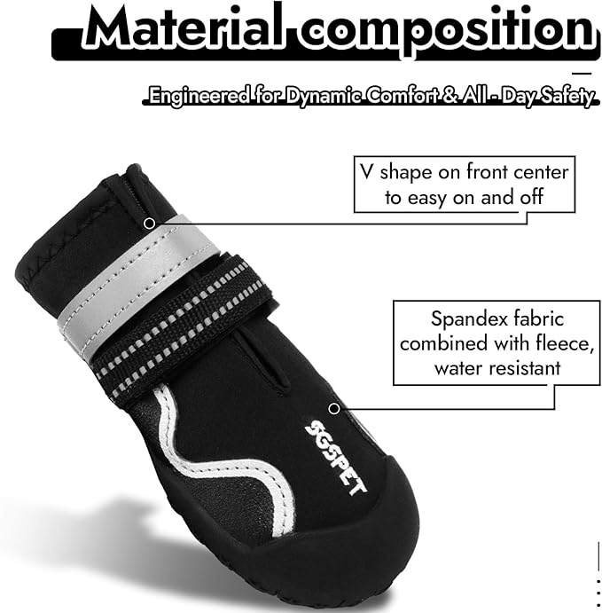 Dog Shoes, Waterproof Dog Boots & Paw Protectors with Anti-Slip Sole, 4pcs/Set Pet Dog Booties, Reflective Dog Shoes for Small Medium Large, Winter Snowy Summer Hot Pavement (Black, 4# (S))