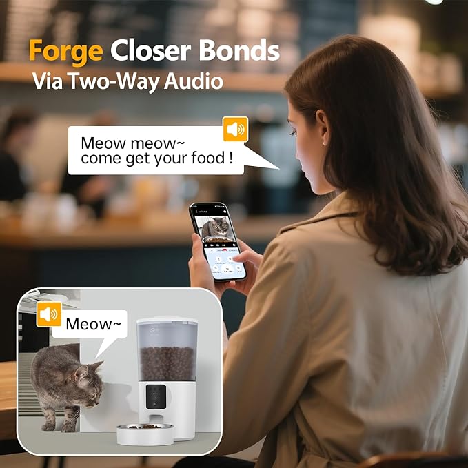 Automatic Cat Feeder with 1080P Camera, Two-Way Audio, APP Timed Auto Control Meals, 6L Dry Food Dispenser, 2.4G / 5G WiFi