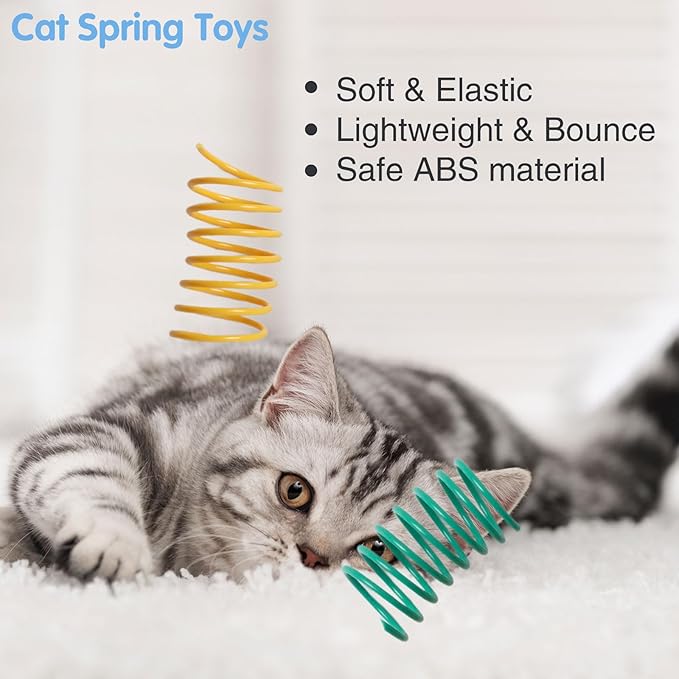 12PCS 12Colors Cat Spring Toys for Indoor Cats, Interactive Coil Springs for Self Play, Durable Heavy Plastic Cat Spiral Spring, Hunting, Biting, Swatting Creative Kitten Toy.