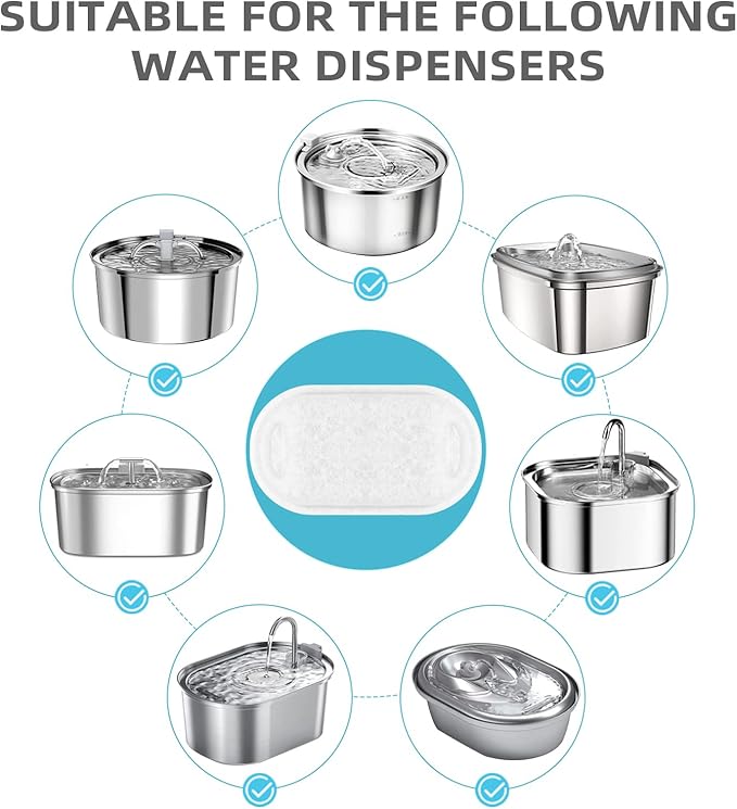 Cat Water Fountain Filter Compatible with Stainless Steel Dispenser, Efficient Filtration with Coconut Shell Activated Carbon and Fresh Water (4 Filters+4 Sponges)