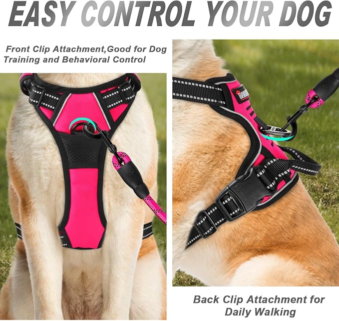 BARKBAY No Pull Dog Harness Front Clip Heavy Duty Reflective Easy Control Handle for Large Dog Walking(Pink,M)