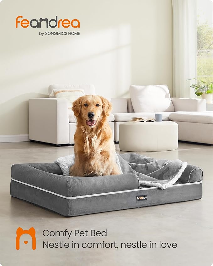Feandrea Orthopedic Dog Bed, Large Dog Bed Waterproof, Removable Washable Cover Sofa with Non-Slip Bottom, Raised Edges, 36 x 28 x 8 Inches, Light Gray UPGW067G02