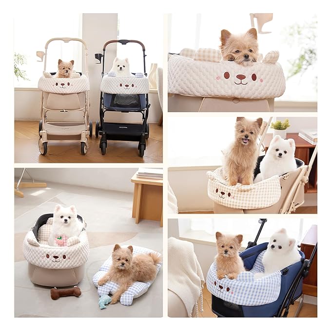 Cooling Cushion for Pets, Removable & Washable Dog Stroller Cushion, Both Side Used Pet Stroller Cushion for Dogs & Cats, Khaki