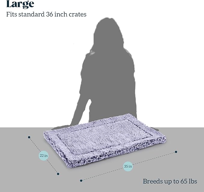 Stoutwool Indestructible Dog Bed - Fluffy Chew Proof Dog Crate Pad - Tough Kennel Pad for Aggressive Chewers - Washable, Ideal for Large Breeds & Fits 36-Inch Crate - 35"x22", Jacaranda