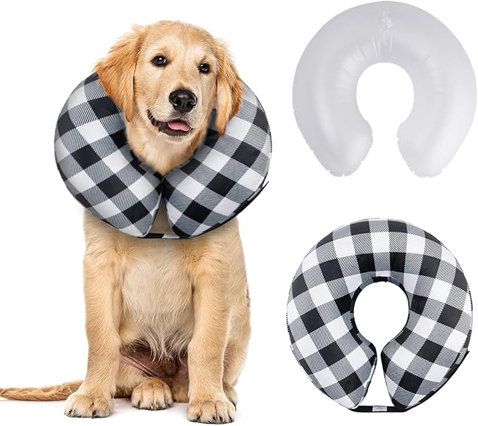 CuteBone Inflatable Dog Neck Donut with Removable Soft Fleece Covers for Small/Medium/Large Dogs and Cats After Surgery GWB03XL