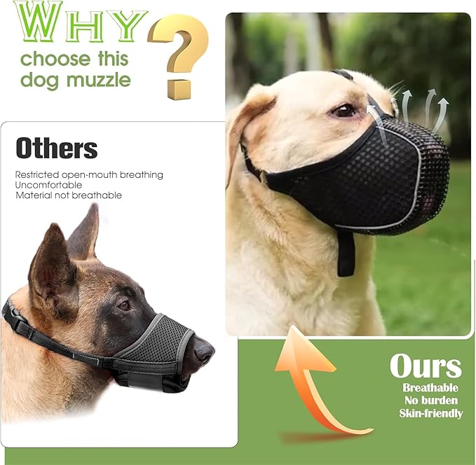 Dog Muzzle, Mesh Soft Muzzle for Small Medium Large Sized Dogs, Breathable Adjustable Puppy Muzzles for Scavenging Biting Licking and Chewing, Allows Panting and Drinking (Reflective Mesh, XL)