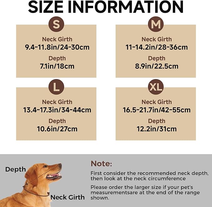 Dog Cone Collar M, Soft Cones for Large Medium Small Dogs,Adjustable Dog Cone Alternative to Stop Licking, Comfy Elizabethan Collar for After Surgery Wound Healing & Hot Spots Brown