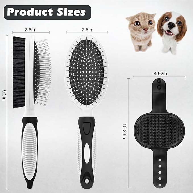 2PCS Pet Grooming Tools - Double-Sided Brush for Shedding and Bathing, Suitable for Short/Long Haired Dogs Cats and Horses, Deshedding Dog Brush, Mane & Tail Combs for Horses - Pet Supplies (White)