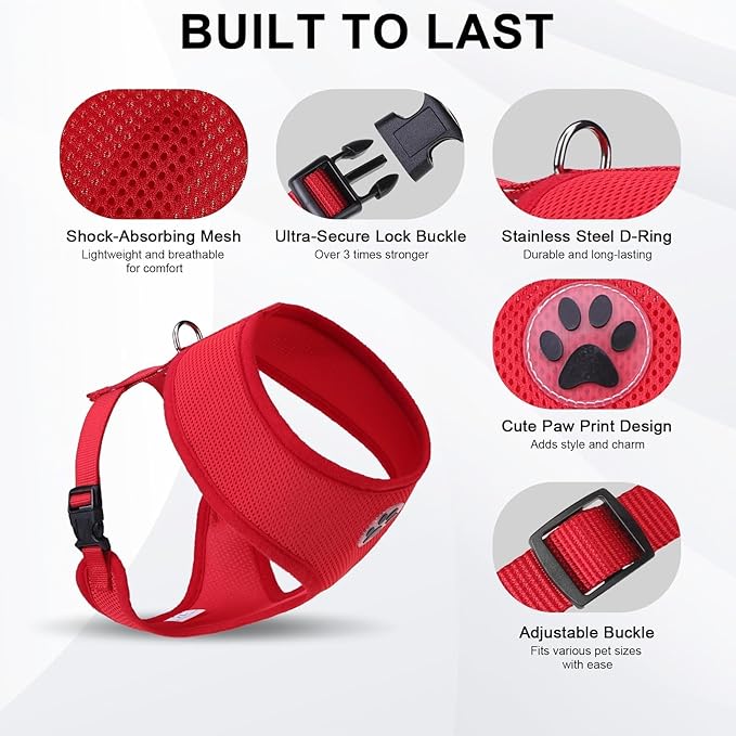 BINGPET No Pull Dog Harness for Small Medium Dogs,All Weather Mesh Step in Vest Harness for Small Dogs,Breathable Mesh Puppy Cat Harnesses,Step-in Air Dog Harness for for Small Dogs,Red,Small