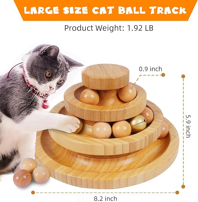 Cat Ball Track - 3-Level Cat Ball Tower with 9 Removable Balls for Interactive Play and Mental, Physical Exercise - Large Size