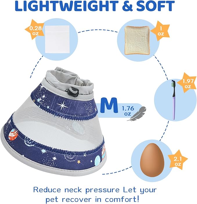 Breathable Air Mesh Cat Cone Collar Soft to Stop Licking, Adjustable, Foldable Lightweight Kitten Cones After Surgery Recovery for Cats & Kittens (Star Blue, M)