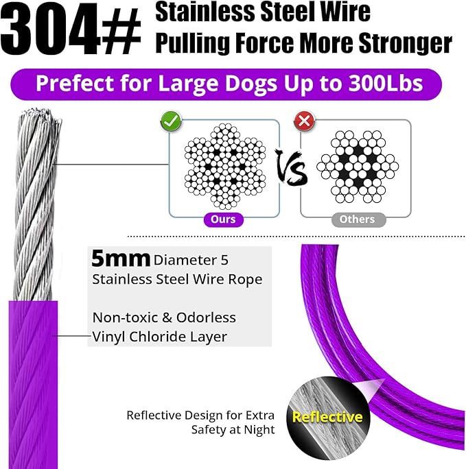 Jenico 100 FT Dog Runner Cable with Swivel Hook, Outdoor Training Line for Small to Medium Pets Up to 500 LBS