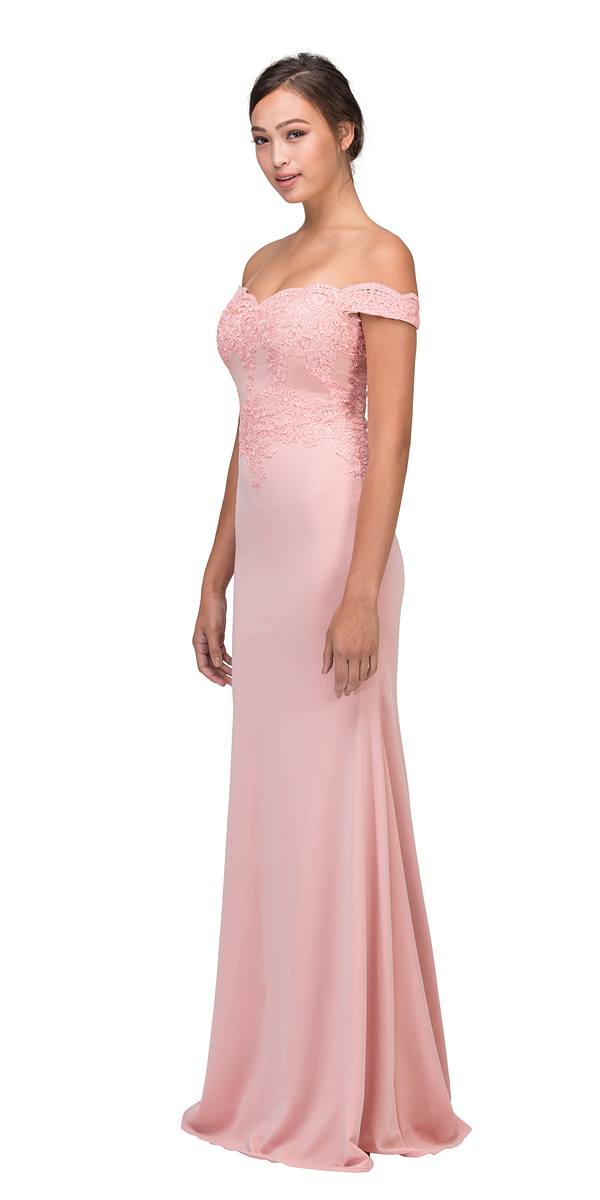 CLEARANCE - Eureka 7100 Lace Appliqued Bodice Long Dress Off-Shoulder (Size S)