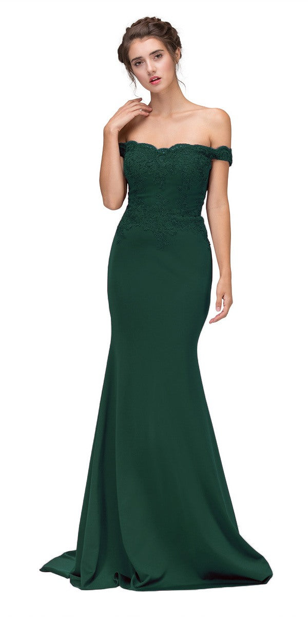 CLEARANCE - Eureka 7100 Lace Appliqued Bodice Long Dress Off-Shoulder (Size S)