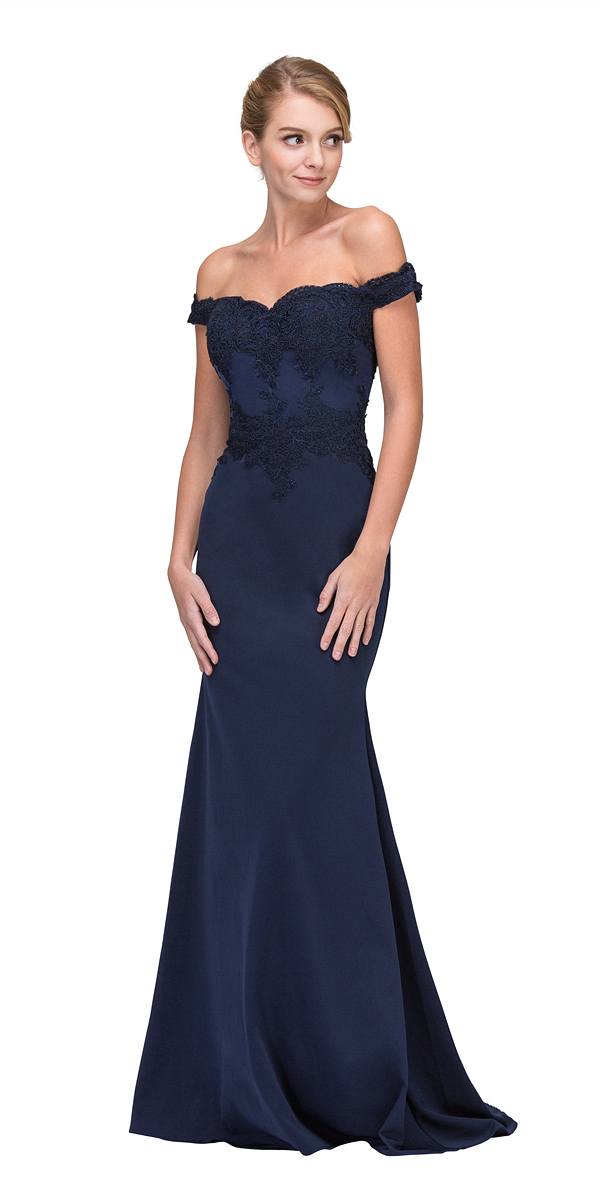 CLEARANCE - Eureka 7100 Lace Appliqued Bodice Long Dress Off-Shoulder (Size 2XL)