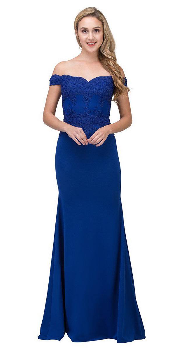 CLEARANCE - Eureka 7100 Lace Appliqued Bodice Long Dress Off-Shoulder (Size 2XL)