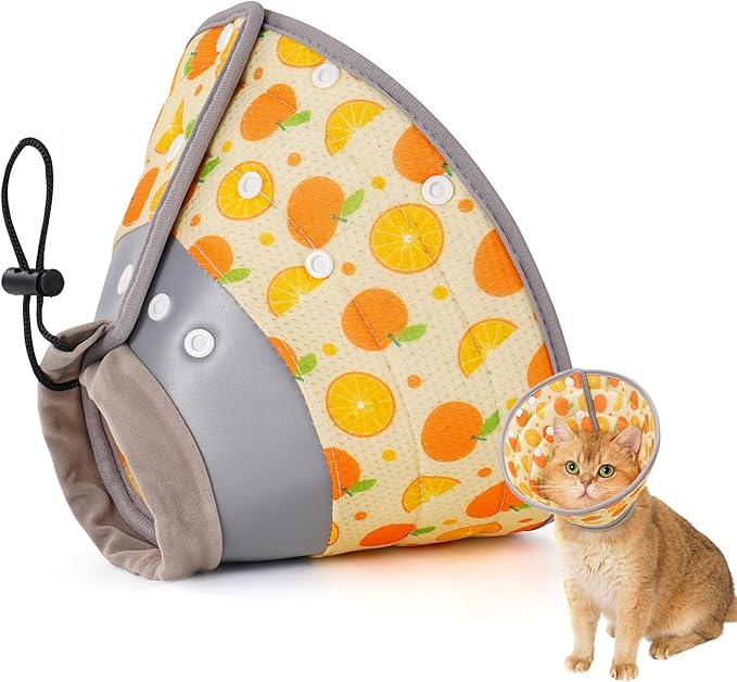 Avont Cat Cone Collar Soft to Stop Licking, Adjustable Foldable Lightweight Kitten Recovery Collar After Surgery for Small Dogs, Elizabeth Cone of Shame Alternative -Orange(S)