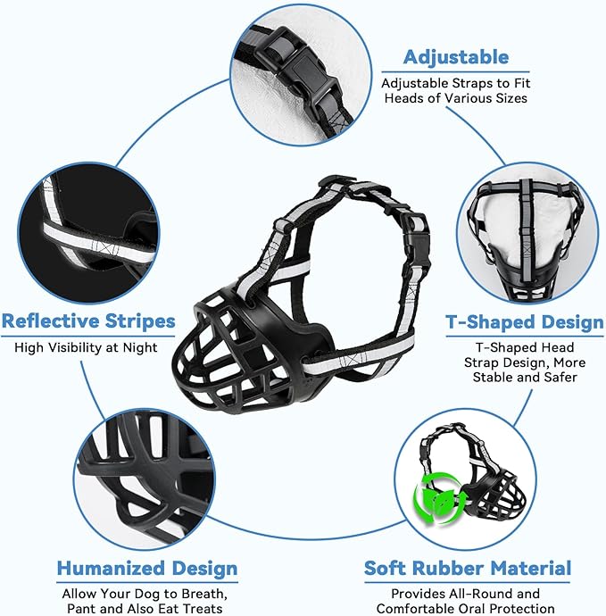 Dog Muzzle for Large Dogs, Breathable Basket Muzzles for Small, Medium and X-Large Aggressive Dog, Allows Panting Drinking, Suitable for Grooming Trimming Training (3, Blacks)