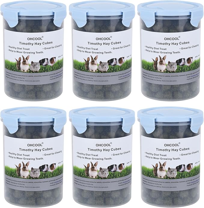 Timothy Hay Cubes 60 oz (6 * 10 oz) with Small Size - Timothy Grass Pellets for Tortoises Rabbits Guinea Pig Chinchilla