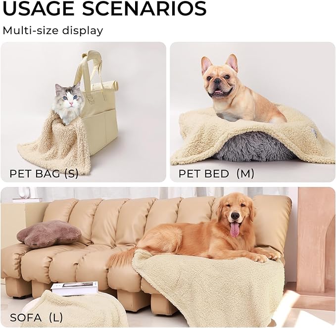 1 Pack 3 Calming Blankets Fluffy Premium Fleece Pet Blanket Soft Sherpa Throw for Dog Puppy Cat Beige Large (41" x31'')