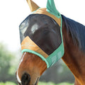 Harrison Howard Pro Luminous Horse Fly Mask Standard with Ears UV Protection for Horse Champagne Gold/Mint Medium Cob