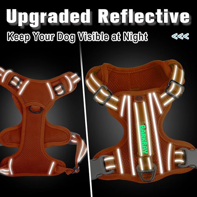 BARKBAY Dog Harness No Pull with ID Tag Pocket - Heavy Duty, Reflective, Easy Control for Large Dogs(Orange,M)