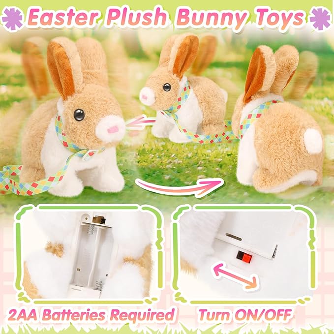 Tagitary Plush Easter Bunny Toys for Kids,Hopping Interactive Rabbit with Leash,Golden Egg,and Wind Up Toys,That Making Sounds,Wiggling Ears,Twitching Nose,Easter Basket Stuffers Gift for Toddlers