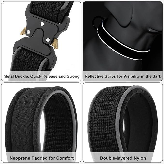 Plutus Pet Tactical Dog Collar, Reflective, Adjustable Heavy Duty Dog Collar, Soft Padded and Comfortable, for Small Medium and Large Dogs (Black, XS)