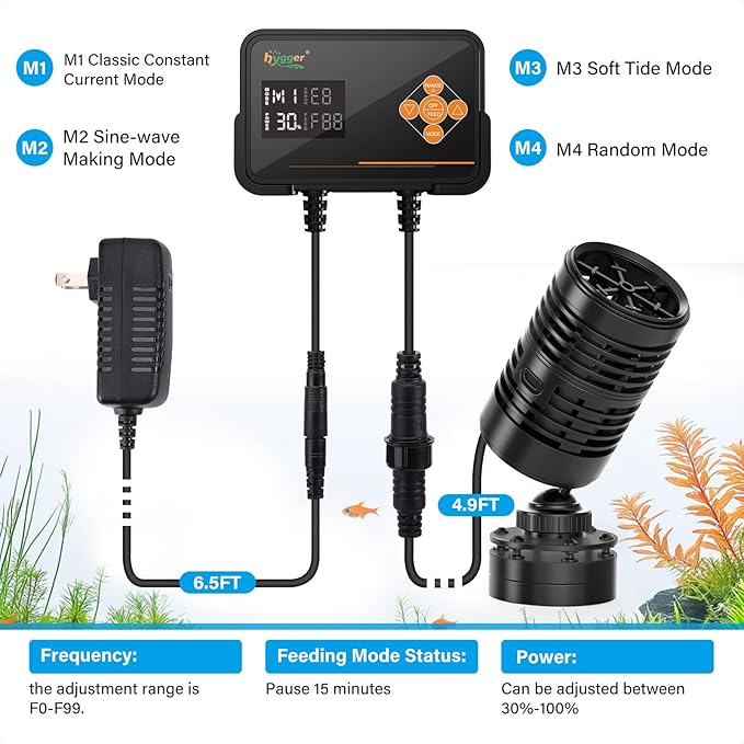 hygger Aquarium Wavemaker Pump with LED Controller: Ultra-quiet Submersible Power Head with Magnetic Base-Circulation water Pump for Freshwater Saltwater Tank