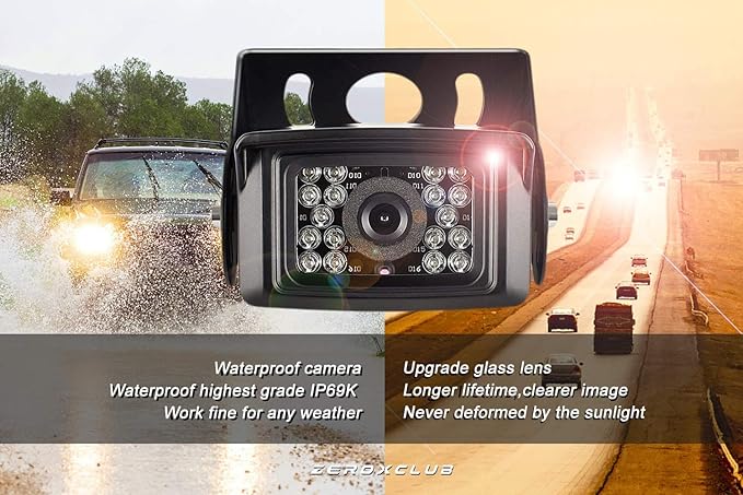 Digital Wireless Backup Camera System Kit, IP69K Waterproof Wireless 2 Rear View Camera + 7’’ LCD Dual Split Monitor for RV/Truck/Bus/Camper/Trailer (WX02)