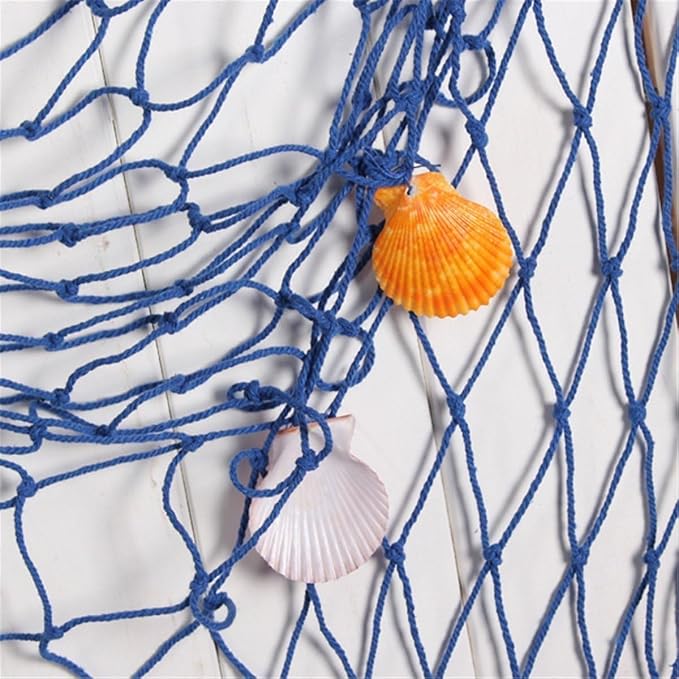 Rosoz Nautical Decorative Fishing Net, Sea Theme Fish Net Decor for Party/Wall Decoration Background,Blue,79inch x 59inch