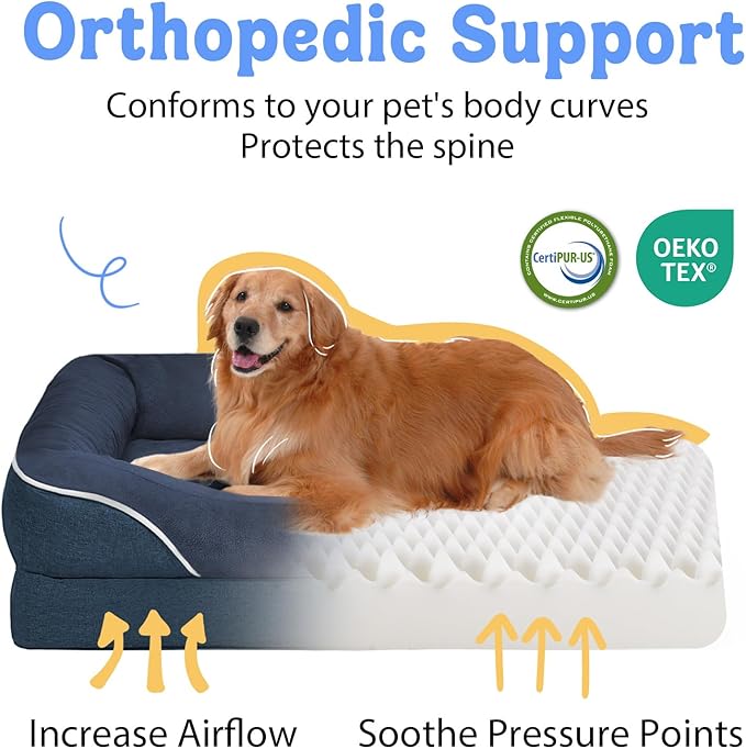 Removable Orthopedic Large Dog Bed -XL Large Dog Beds with Washable Cover and Removable Bolsters Non-Slip Bottom & Waterproof Pet Bed Sofa for Big Size Dogs