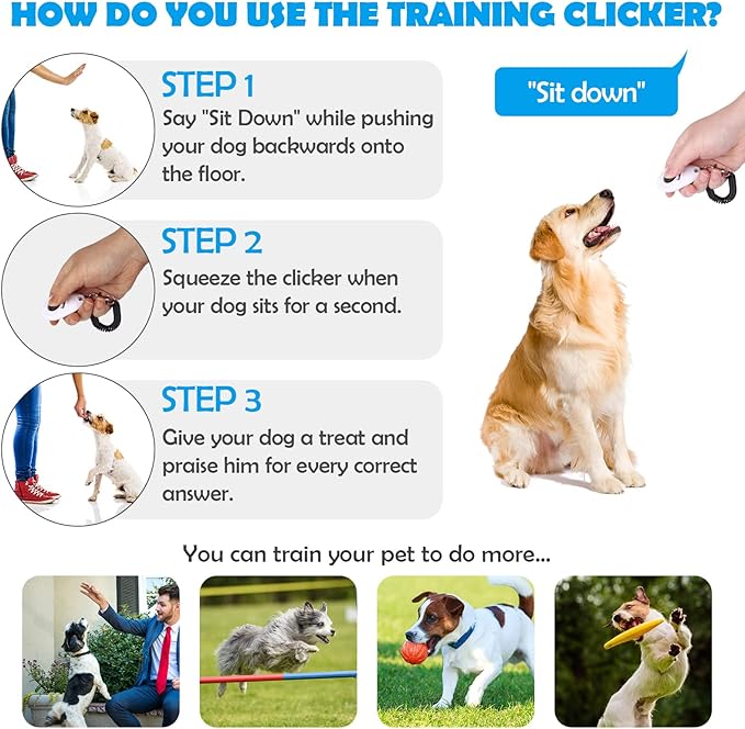 Dog Training Clicker with Wrist Strap - OYEFLY Durable Lightweight Easy to Use, Pet Training Clicker for Cats Puppy Birds Horses. Perfect for Behavioral Training 2-Pack (Blue and White)