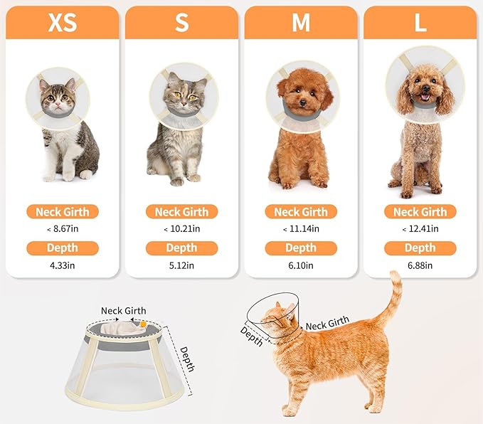 Cat Cone Collar Soft- Adjustable Comfortable Air Mesh Recovery Cone After Surgery to Stop Licking and Scratch, Alternative to Plastic Elizabethan Collar for Cat, Whiskers Freedom (Grey, XS)
