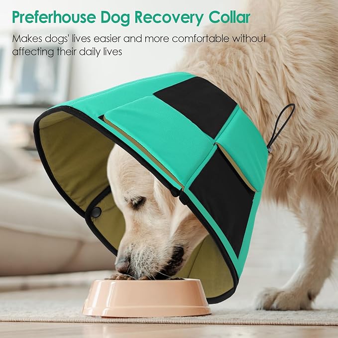 Large Dog Soft Cone Recovery Collar, Comfortable Dog Head Cone Collar for Large Dogs, Pet Surgery Cone Soft Neck Protector, Green L