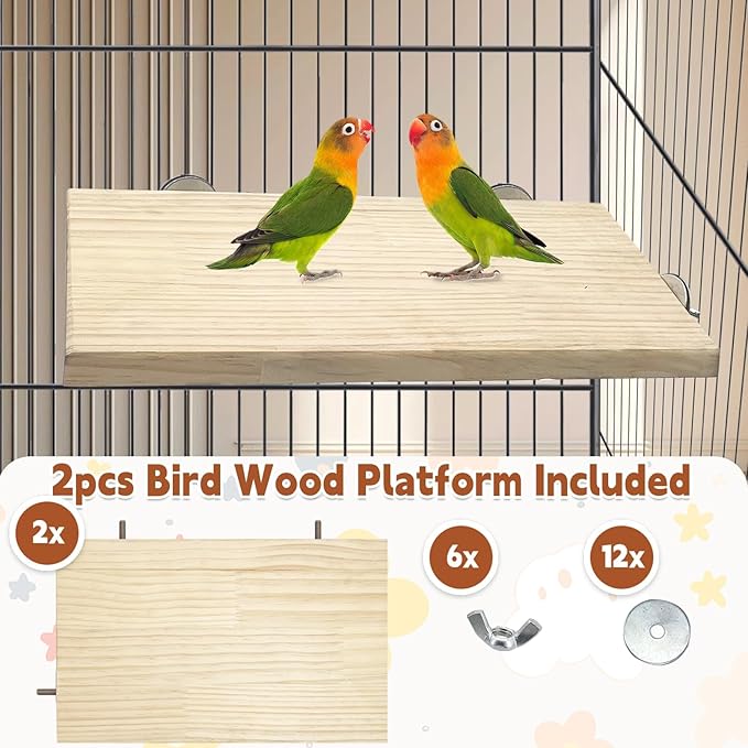 kathson 11.8 x 7.8 Inches Large Bird Perch, 2 PCS Natural Wooden Parrot Stand Platform, Parakeet Rectangle Stand Perch Shelf, Cockatiel Corner Shelf for Conure Budgie Cockatoo Macaw African Grey