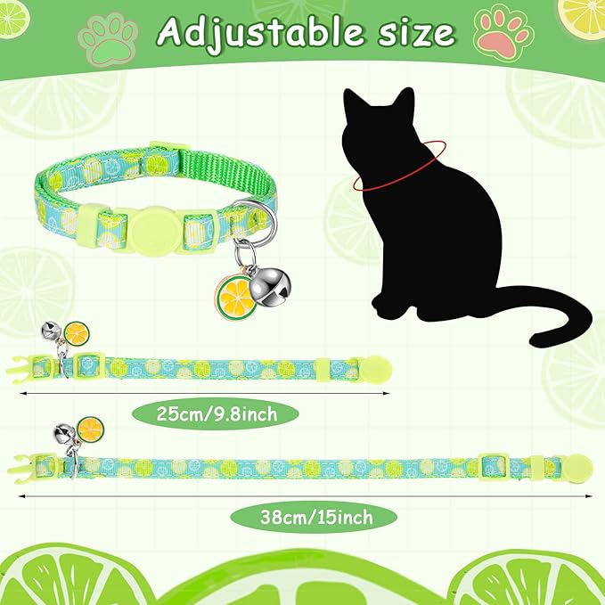 Frienda 12 Pcs Spring Summer Breakaway Cats Collars Girl Cat Safety Adjustable Collars with Bell and Summer Fruit Patterns Pendants Set for Pets Decoration(Medium)