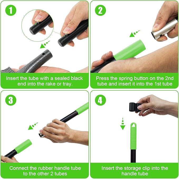 Non-Breakable Pooper Scooper, Dog Pooper Scooper Tray & Rake Set with Adjustable Stainless Steel Long Handle for Large Medium Small Dogs (Green)