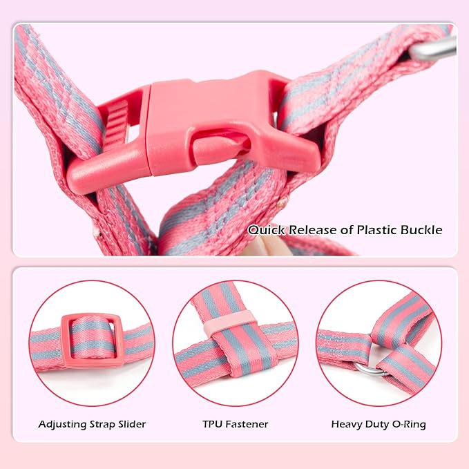 Stripe Step in Dog Harness for Small Dogs, Freedom Nylon Dog Halter Vests, Lightweight and Escape Proof Puppy Harness, Quick Fits for Small Medium and Large Dogs, Pink M