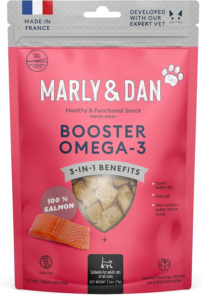 Marly & Dan Tasty 100% Freeze Dried Salmon Omega-3 Booster Treats and Food Topper for Cats