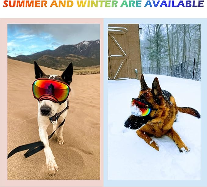 Large Dog Sunglasses with Adjustable Strap UV Protection, Winproof Puppy Sunglasses, Suitable for Medium-Large Pet Glasses, Dogs Eyes Soft Goggles, Red Silver