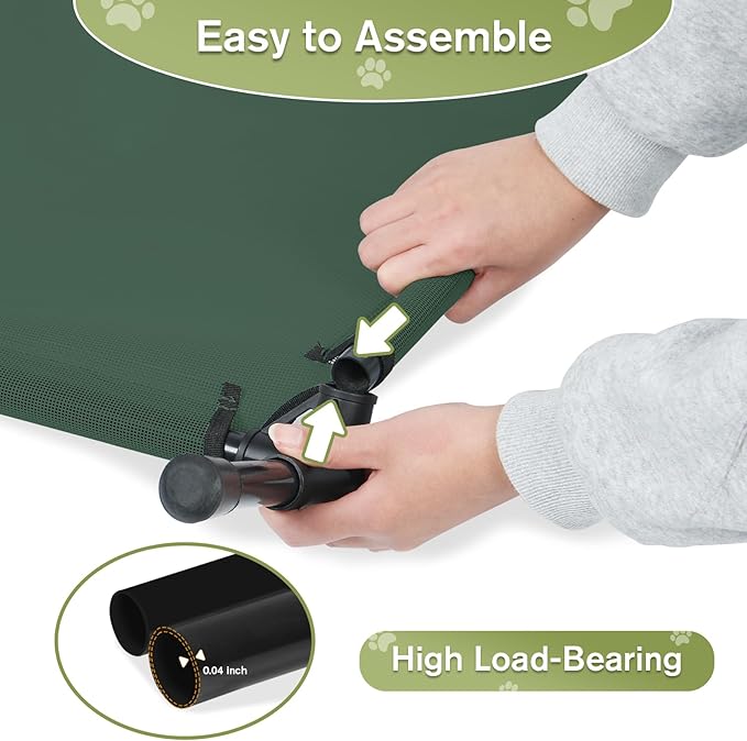 Elevated Dog Bed 42 Inch - Breathable Raised Pet Bed for Large Dogs, Waterproof Dog Cot Bed Easy to Assemble, Durable Portable Pet Cot with Non-Slip Feet, Green