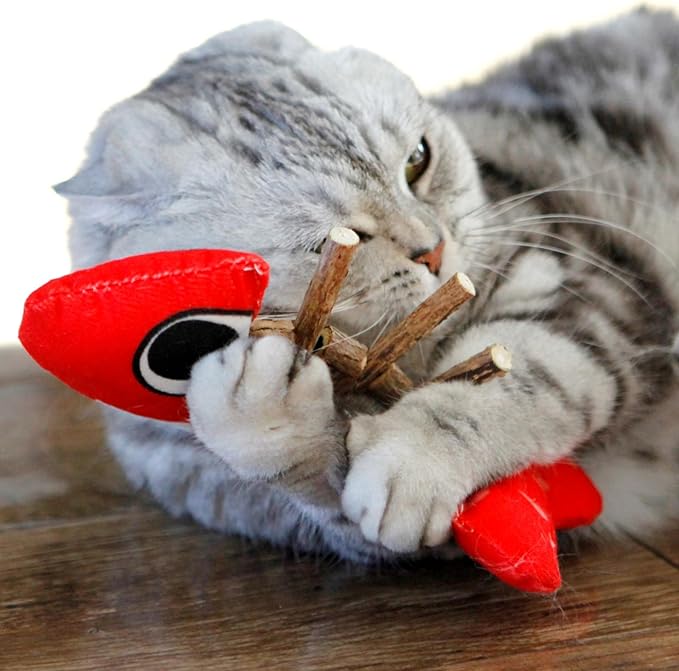 Catnip Toys Fish, Cat Chew Toy, Silvervine Sticks for Indoor Cats, Interactive Cat Kicker Nip Toys,Kitty Teeth Cleaning, Kitten Exercise (3 silvervine Fish)