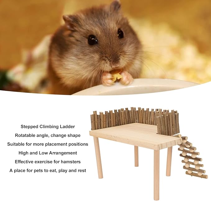 Hamster Cage Platform, Decorative Wooden Small Pet Activity Playground with Ladder, Hamster Wooden Platform for Squirrel Guinea Pig Golden Bear Sugar Glider