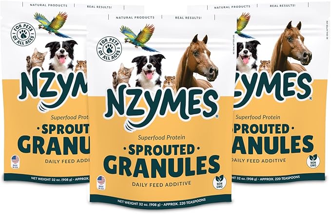 Nzymes® Sprouted Granules 2LBS (3 Pack) for Dogs, Cats, Horses, and Companion Pets. Raw Super-Food Protein and Antioxidant Nutrition. - 220 Servings - Made in The USA