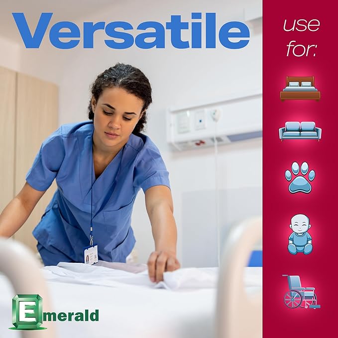 Emerald Incontinence Underpads, 50 Pads, Waterproof Plastic Backing, Highly Absorbent Cotton Fluff, Non-Skid, for Bedwetting, Pets, Seniors