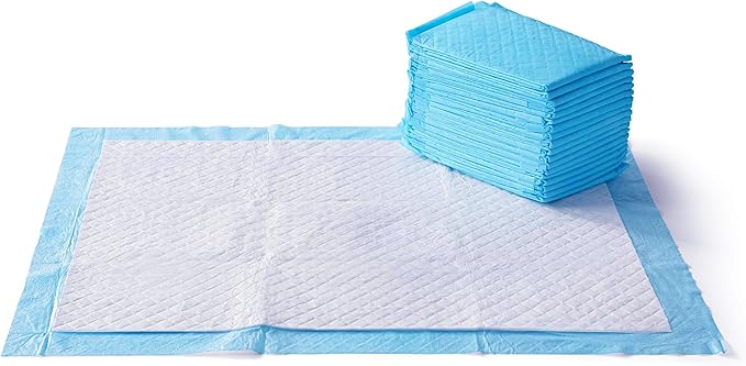 Amazon Basics Dog and Puppy Pee Pads with 5-Layer Leak-Proof Design and Quick-Dry Surface for Potty Training, Heavy Duty Absorbency, X-Large, 28 x 34 Inch - Pack of 25, Blue & White